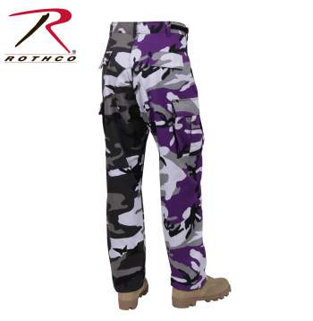 purple black and white camo pants